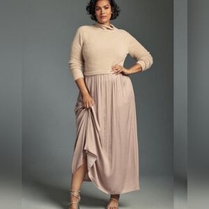 Anthropologie Sweater Maxi Dress in Neutral Blush Beige Rose Fairy Flowy